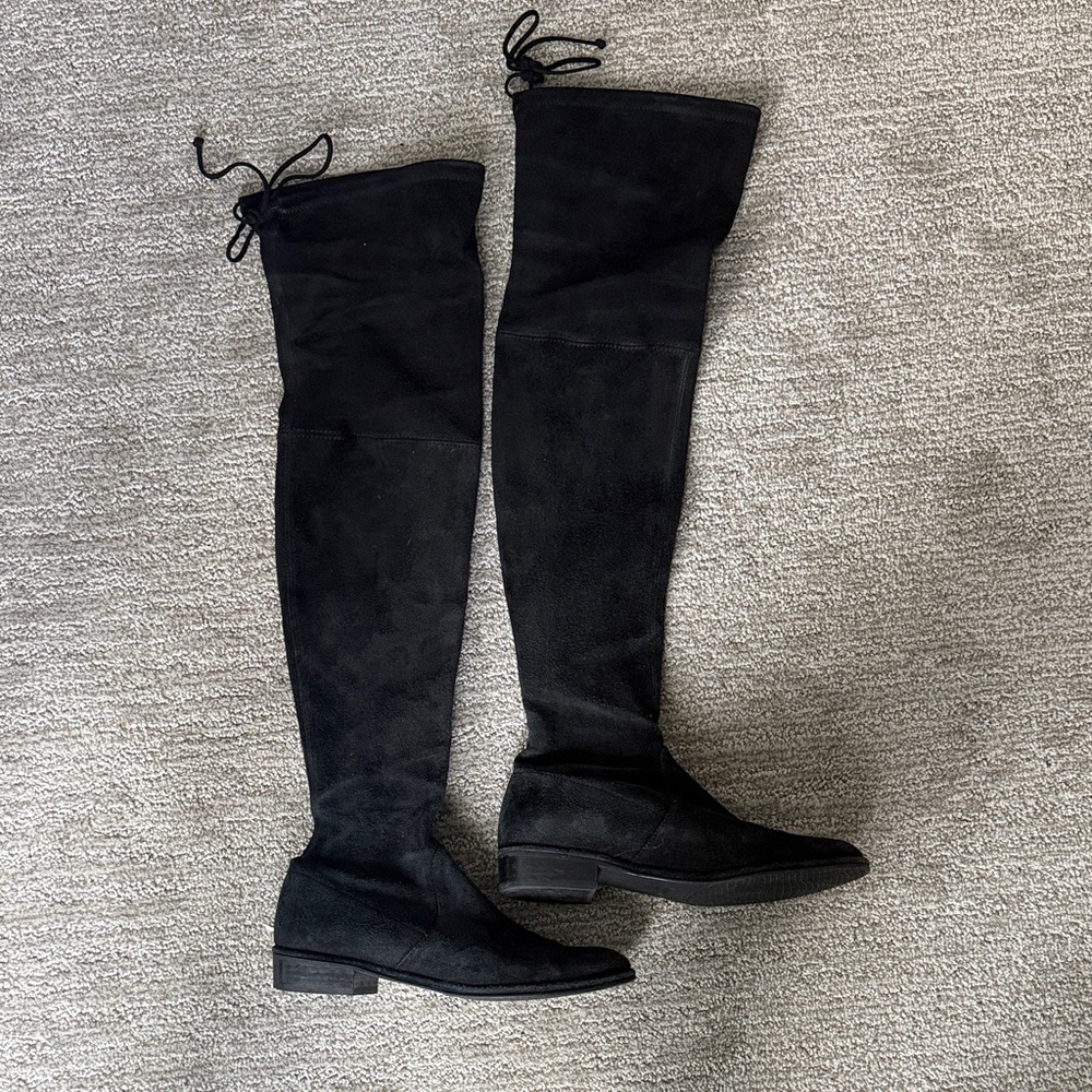 Stuart Weitzman Black Suede Over-the-Knee Lace-Back Boots